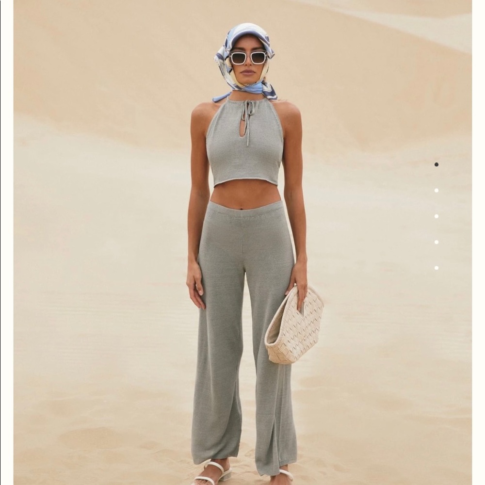 Cult Gaia Knit Pant halter top silver grey Set
